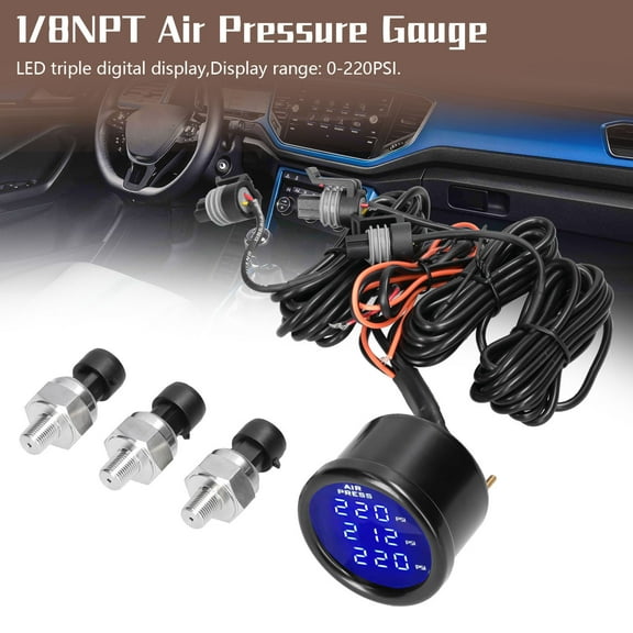 Triple Triple Display Air Pressure Guage LED Digital Air Suspension Gauge 0-220PSI With 3pcs 1/8NPT Sensors