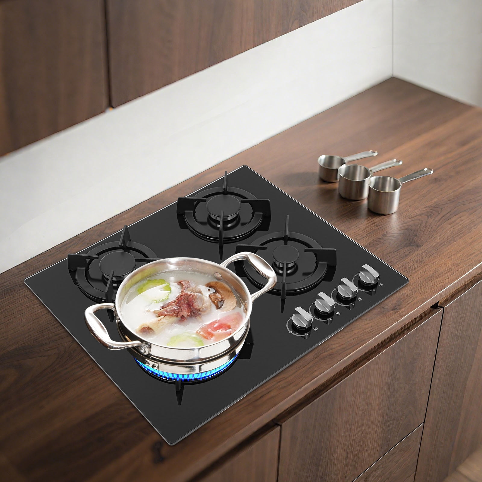 Gas Cooktop Stove Top 4 Burners NG/LPG Built-in Kitchen Gas Stove Tempered Glass