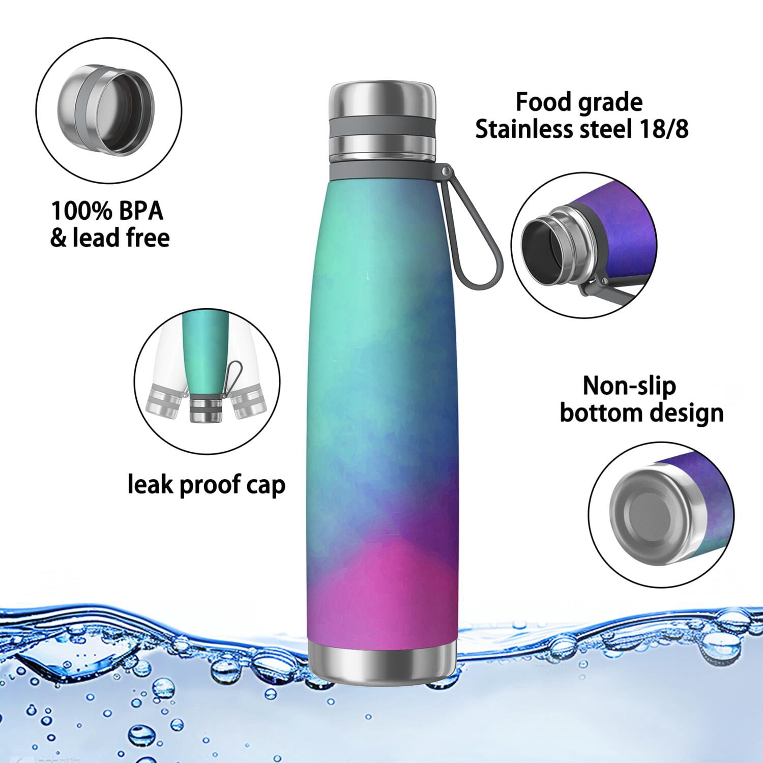 29oz Insulated Water Bottle with Tea Infuser, Stainless Steel Travel Mug, Fluid Smoke Aurora Art Style