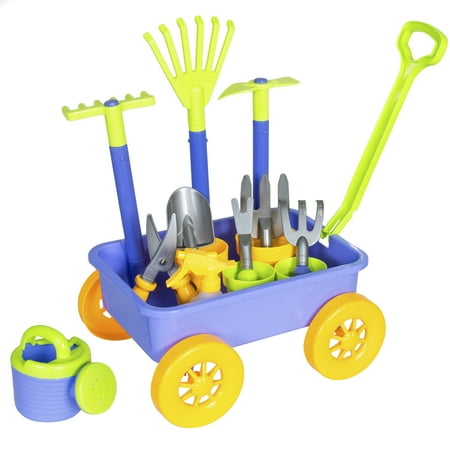 Toys Child Sets - Best Choice Products 14-Piece Toy Gardening Set w/ 4-Wheel Wagon, 8 Gardening Tools, Pots, Pail for Kids, Children - Multicolor