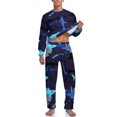 thumbnail image 5 of Pijama de tiburón abstracto de primavera de dos piezas con estampado animal colorido, conjunto de pijama cálido para hombre, ropa de dormir gráfica de manga larga para el hogar, 5 of 5
