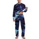 thumbnail image 5 of Pijama de tiburón abstracto de primavera de dos piezas con estampado animal colorido, conjunto de pijama cálido para hombre, ropa de dormir gráfica de manga larga para el hogar, 5 of 5