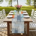 thumbnail image 3 of Blue Beige Table Runner 70 Inches Long,Oil Painting Abstract Art Contemporary Cotton Linen Table Runners Dresser Scarves,Decorative Fabric Tabletop Scarf Furniture Cover for Home Dinner Party 13"x70", 3 of 8