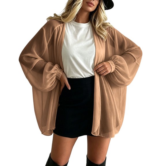 cocolona Womens Sheer Chiffon Cardigan Long Sleeve Lightweight Beach Vacation Cover Up Casual Sun Protection Loose Outerwear