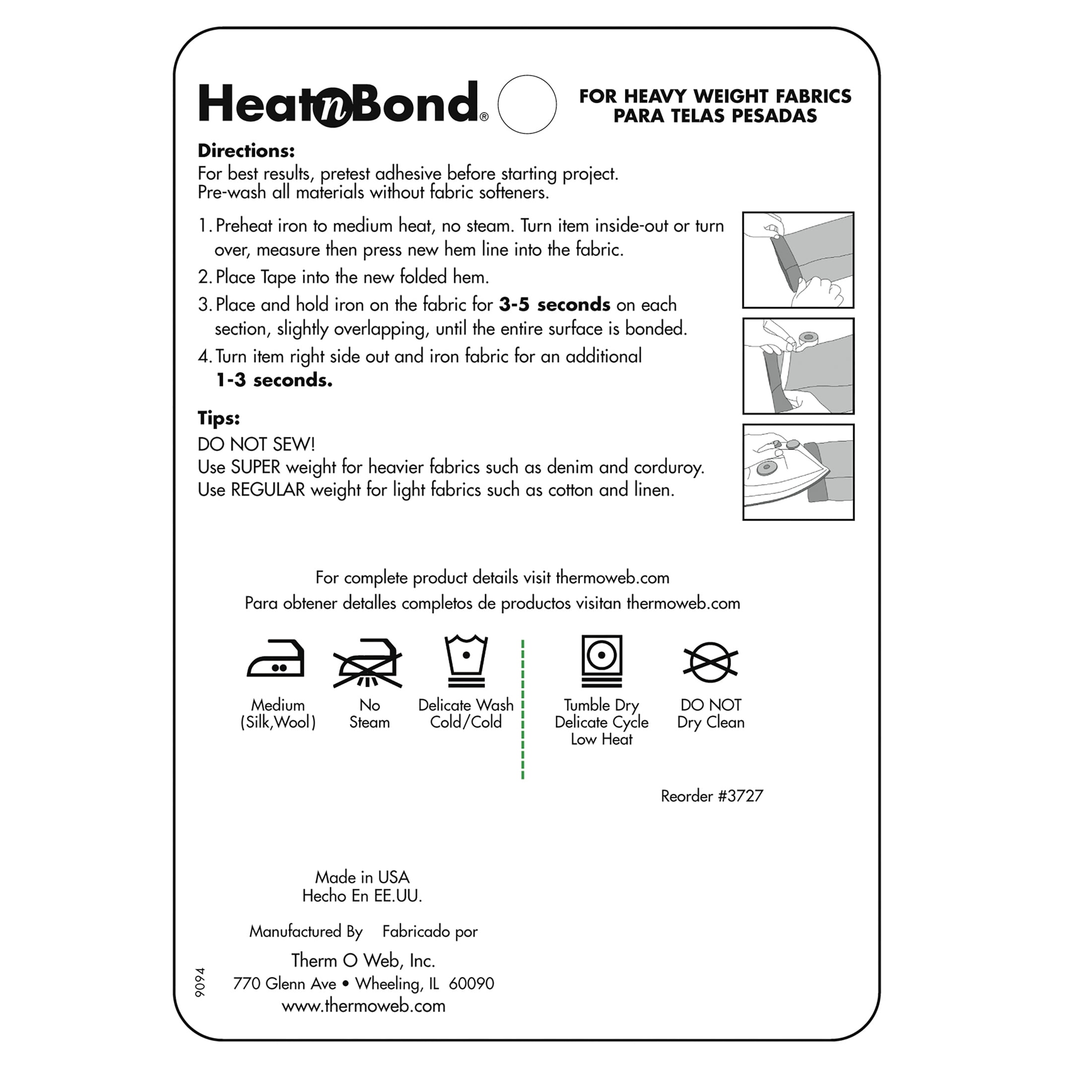 HeatnBond Hem Super Weight Iron-on Adhesive Tape for Dark Fabrics 3/4 in x 8 Yds, Black