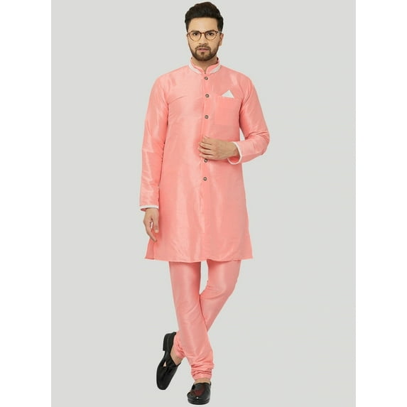 eloria Men's Trendy Indian Traditional Pink Silk Blend Solid Sherwani With churidar