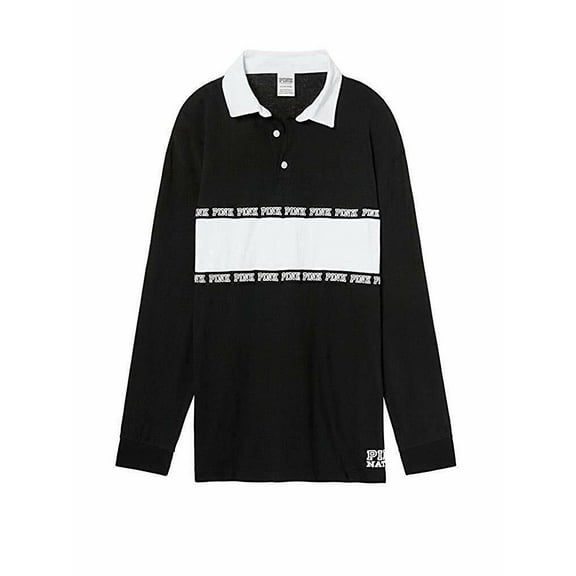 Victoria's Secret Pink Long Sleeve Rugby Button-up Tee Black Large New