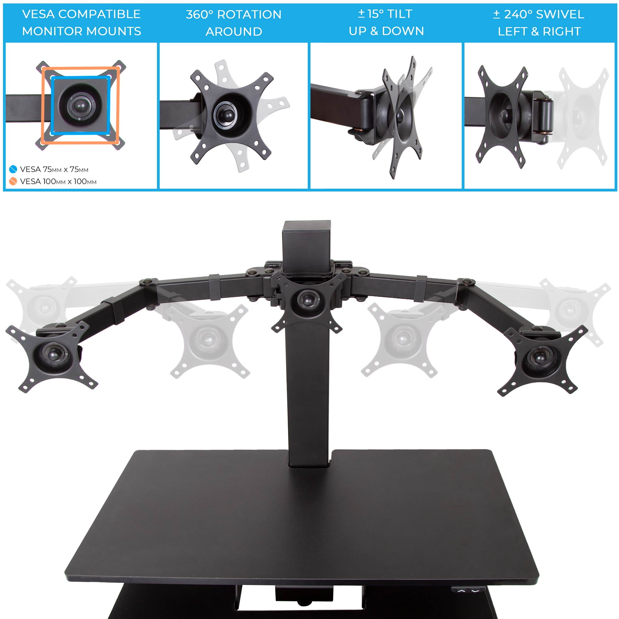 Techtonic electric triple monitor mount standing desk converter deals