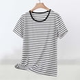 thumbnail image 2 of Levmjia Womens Tops Modal Short Sleeve Round Neck Striped Casual Shirt Soft Comfy Stretch Tee Regular Fit Everyday Wear Spring Summer, 2 of 5
