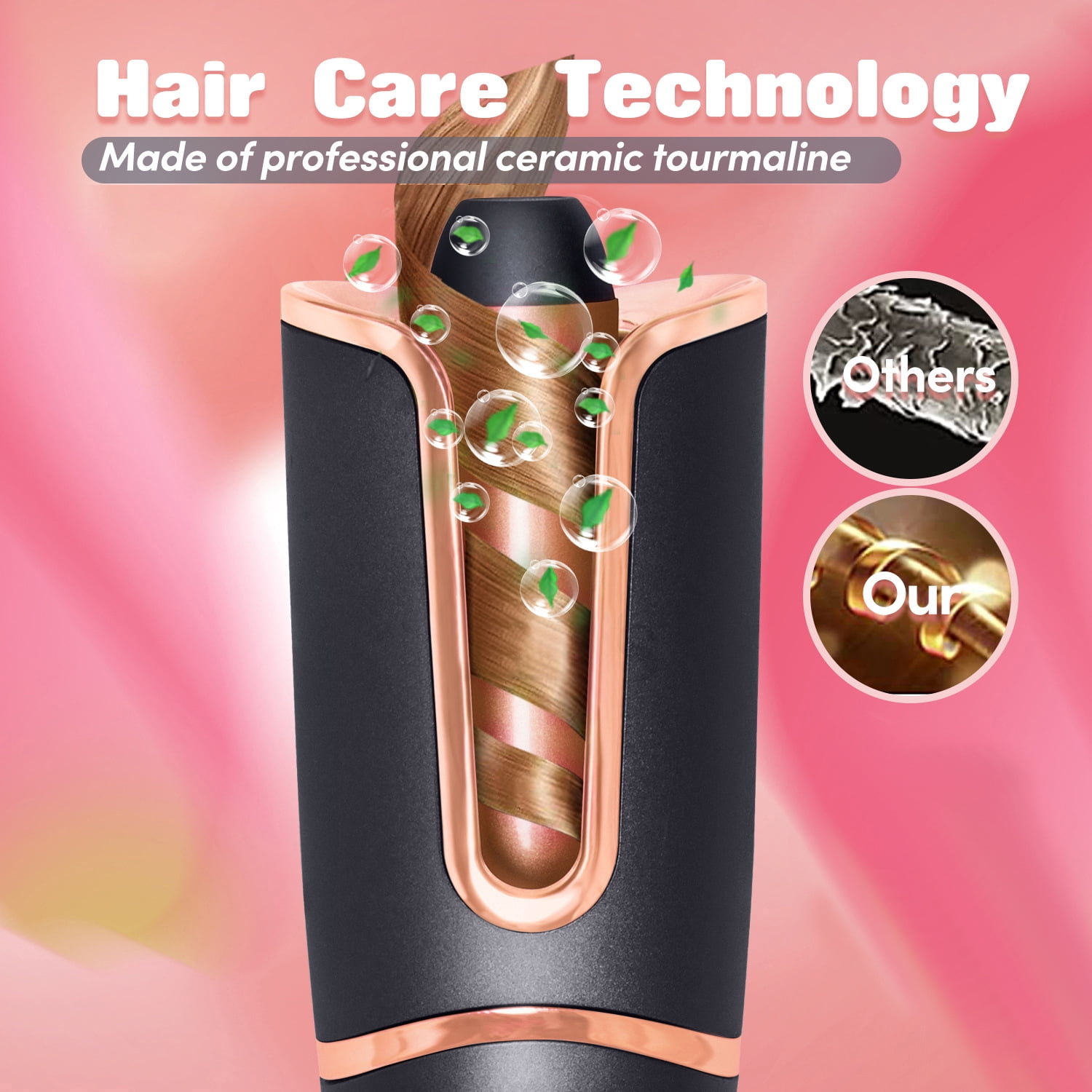 Automatic Hair Curler with U-Shaped Open Barrel for Tangle-Free Styling, Professional Ceramic Ionic Auto-Rotating Curling Iron Wand with 4 Temperature Settings & Anti-Scald Design