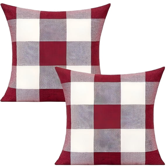 AUQ Christmas Throw Pillow Covers 18X18 Set of 2 Red and White Buffalo Check Plaid Xmas Outdoor Valentine Holiday Farmhouse Decorative Cushion Cases Home Décor for Sofa Couch Bedroom