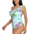 thumbnail image 2 of Haiem Dragonfly Floral Women's One Piece Swimsuits Tummy Control One Shoulder Bathing Suits Ruffle Swimwear-Medium, 2 of 8