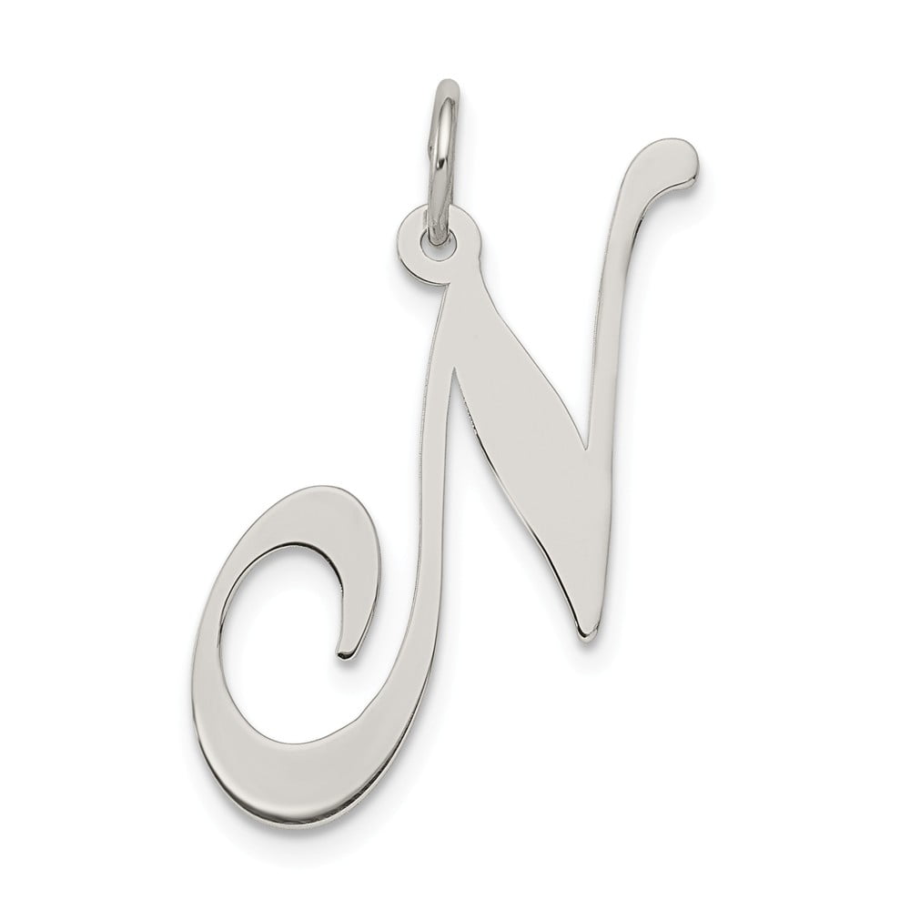 FB Jewels Sterling Silver Rhodium-plated Large Fancy Script Initial N ...