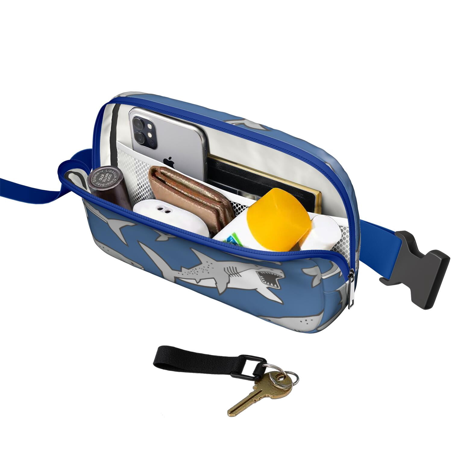 Underwater Marine Print Fanny Pack – Cute Cartoon Shark, Whale & Dolphin Waist Bag with Tropical Ocean Theme for Women