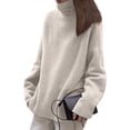 thumbnail image 3 of Women'S Loose Turtle Neck Long Sleeve Pullover Sweater Autumn and Winter Knitted Pullover Top Beige One size, 3 of 10