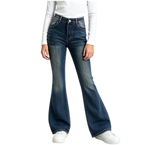 Fancifize Flare Leg Jeans for Girls, Teens High Waist Bell Bottom Denim Pants, Retro Y2k Trendy Trousers with Pockets, 12-16 Years