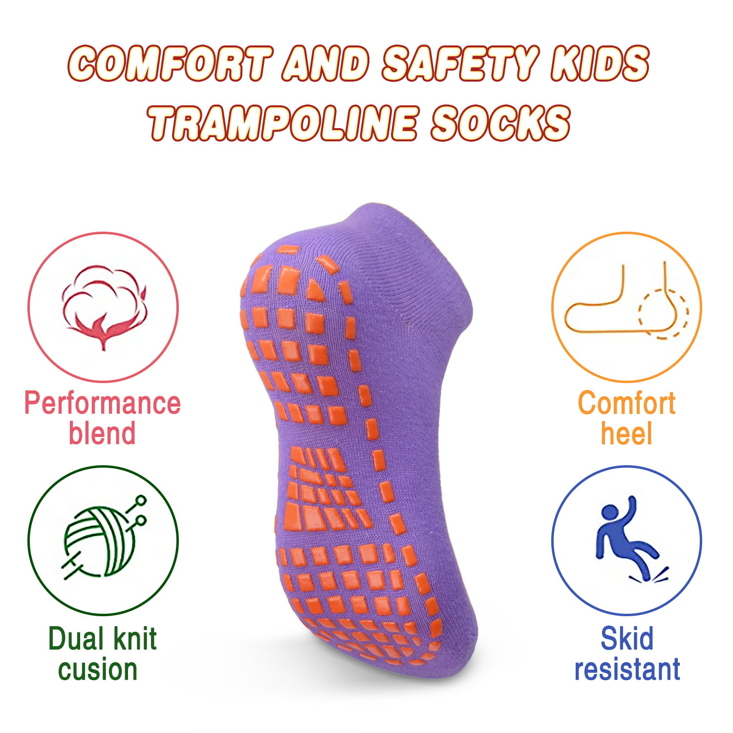 Anti-Skid Trampoline Socks for Kids 6 Pairs Bounce House Non Slip
