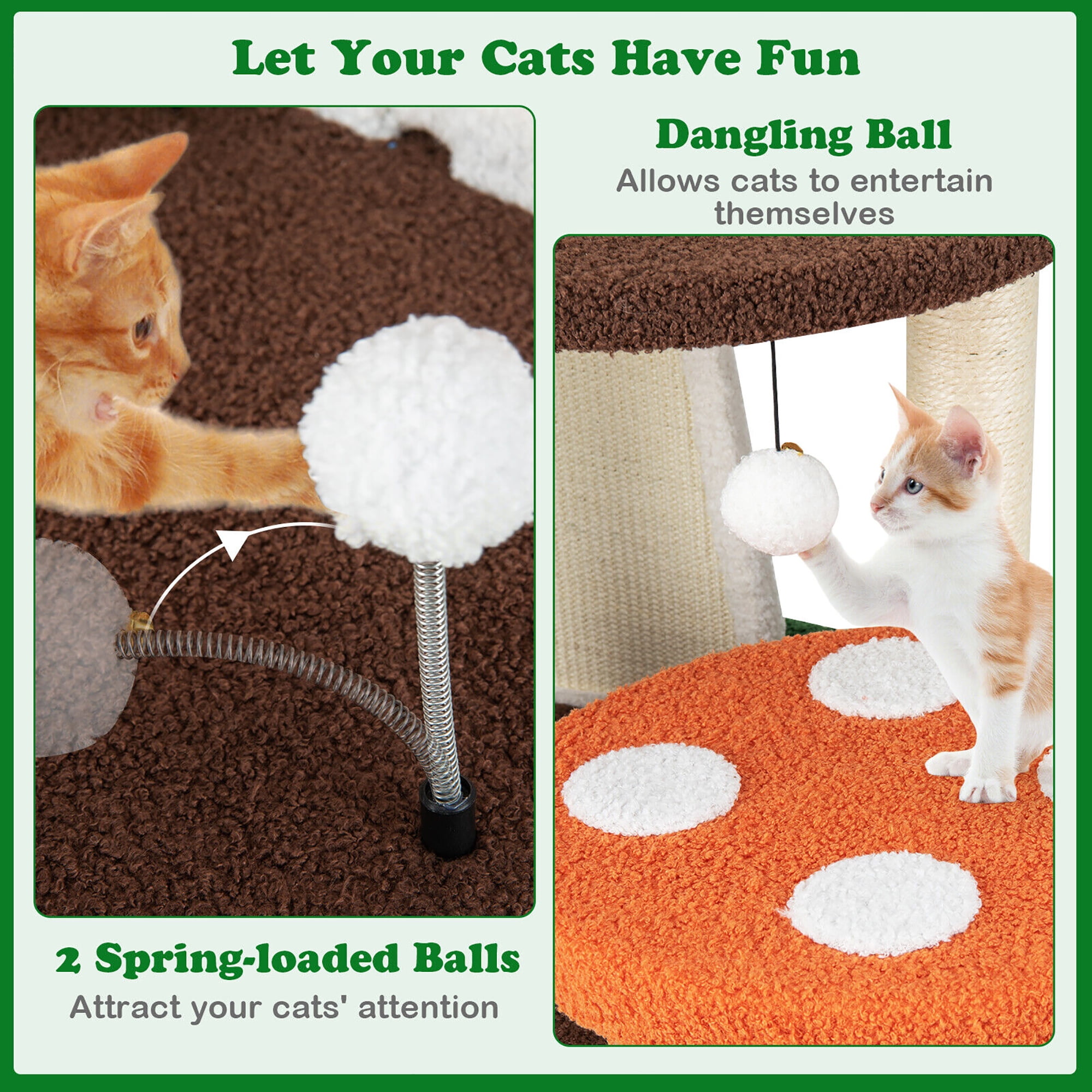 Gymax Wooden Cat Tree w/ Sisal Scratch Board & Post Padded Perch Hanging Toys Modern