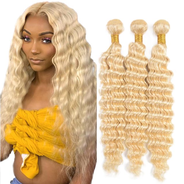 Hair Bundles HeumHRN 613 Blonde Deep Wave 70-80 cm, 3 x 50 g