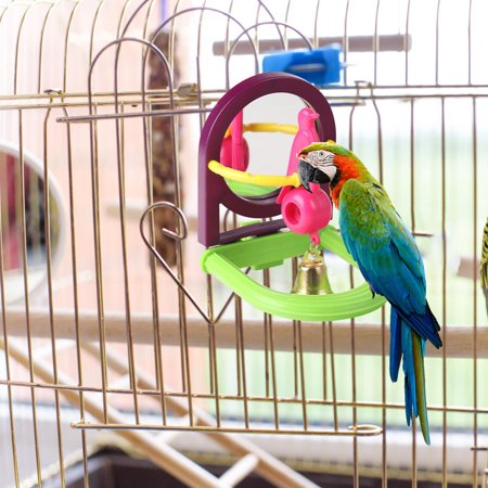Bird Parakeet Mirror for Cage,Parrot Perch Stand,Hummingbirds Swing Toy,Parakeet Accessories for Cockatiels Conures Finch Lovebird Canary Green