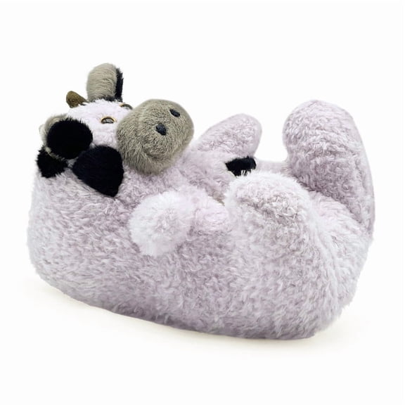 Cute Cartoon Cow Slippers, Fuzzy Animal Plush Slippers for Women and Men, Winter Indoor Outdoor Home Non-Slip Slippers for Adult (One Size Fits All Adults)