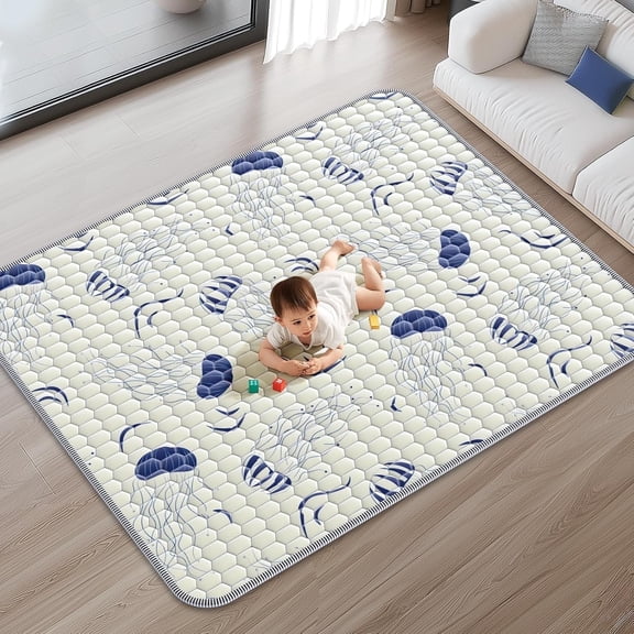 Baby Play Mat for Floor, Non-Slip Safe Extra Large Mat for Toddlers, Fit 71"x59" Playpen, Jellyfish Printed Pattern