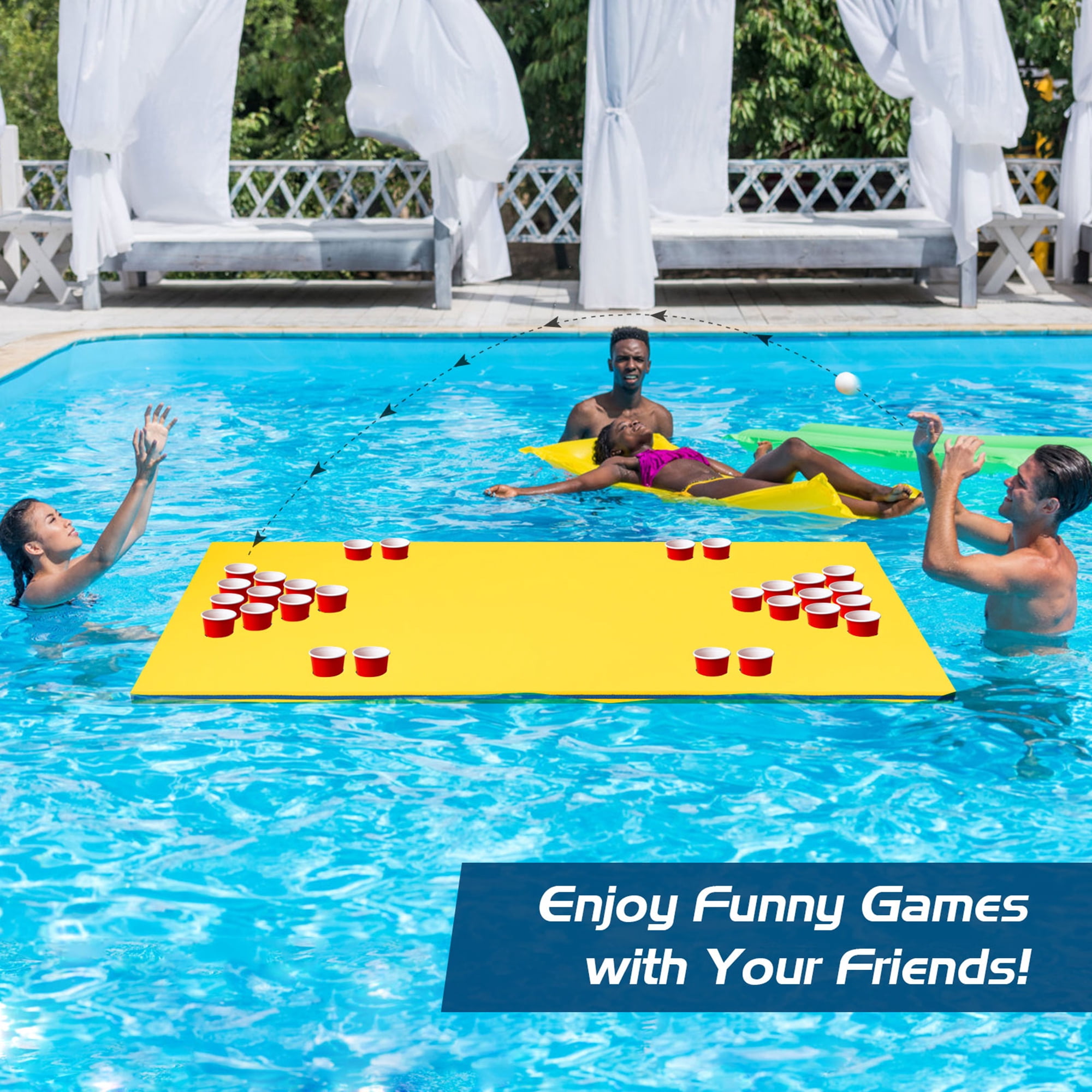Gymax 3-Layer XPE Foam Floating Beer Pong Table Floating Game Table Water Mat Yellow