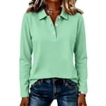 thumbnail image 2 of Hsovts Womens Classic Preppy Polo Shirt Collared Long Sleeve Cotton Solid Button Neck Shirts Multi‑Colors Tops Daily Wear Green 2xL, 2 of 5