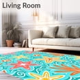 thumbnail image 2 of ODIKA 6'x9' Machine Washable Non-Slip Area Rug, Starfish and Shell Mosaic Art with Oceanic Swirls Coral Motifs High Traffic Rug with Pad, Turquoise, 701895, 2 of 8