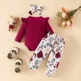 thumbnail image 3 of Baby Girl Clothes Newborn Infant Outfits Cartoon Bear Ruffle Romper+ Bow Floral Pants + Cute Headband Sets For Girls Kaprioy Baby Girl Clothes, 3 of 7