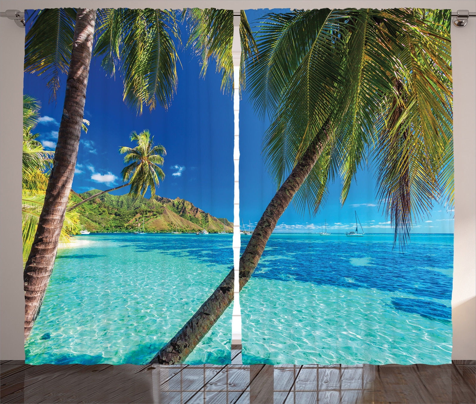 Ocean Decor Curtains 2 Panels Set, Image Of A Tropical ...