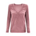 thumbnail image 4 of VISALY Long Sleeve Shirts V Neck Basic Tee Shirts Dressy Casual Blouses Basic Layers Loose Fit Soft Casual Pleated Tops Flowy Tops Smocked Tops Modest Blouses Solid T-Shirts Fall Outfits Pink Xxl, 4 of 4