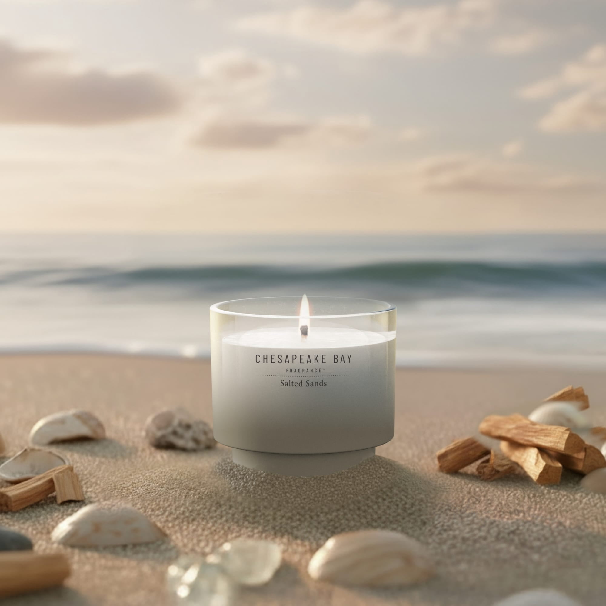 Chesapeake Bay Candle 4.5oz | Salted Sands Scent |Exclusive Mood Evoking Fragrance |Sea Glass-Inspired Jar | Premium Soy Blend Wax with Essential Oils | Coastal Fragrance for Home Décor or Gifting