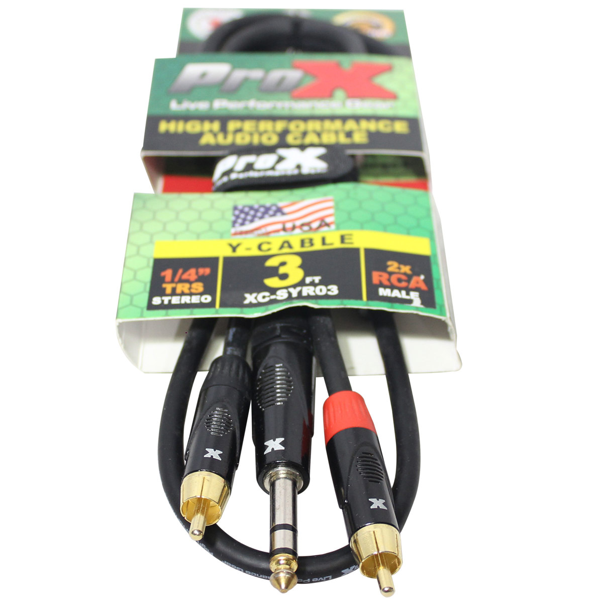 ProX XC-SYR03 3' 1/4" TRS-M Stereo to Dual RCA-M Unbalanced High Performance Audio Cable