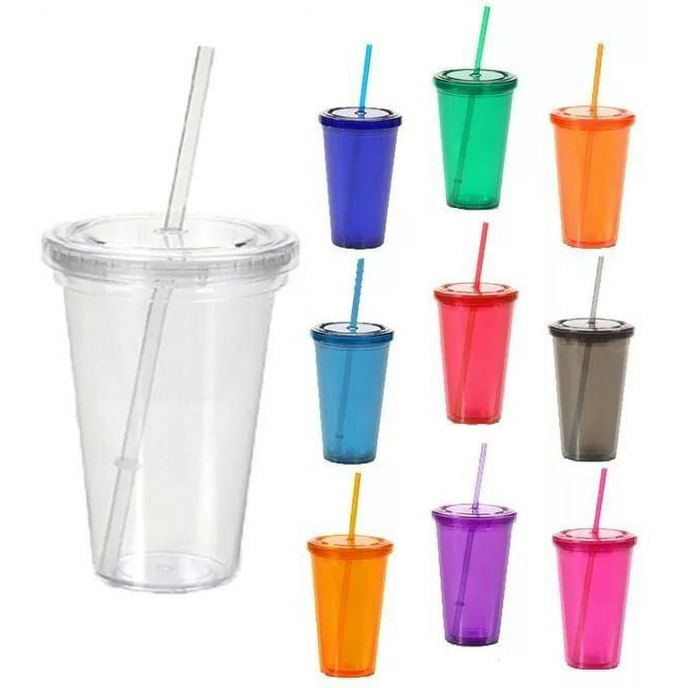 Tumblers with Lids and Straws.16 oz Clear Pastel Colored Plastic Acrylic Travel Tumblers Cups.Double Wall Insulated Matte Reusable Tumblers Bulk for