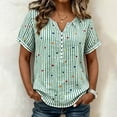 thumbnail image 7 of cocolona Womens Summer Striped Printed Tops Short Sleeve V Neck Loose Shirts Casual Pullover Blouses, 7 of 7