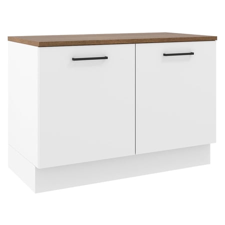 Madesa Hazel Kitchen Storage Base Cabinet with Adjustable Feet and Internal Compartments 47 Inch Wide Engineered Wood Slab Doors Painted Finish Floor Mount Removable Plinth - White