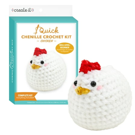 Create It Beginner Crochet Kit, DIY Crochet Starter Kit with Chenille Yarn, Chicken, White, 1 Piece