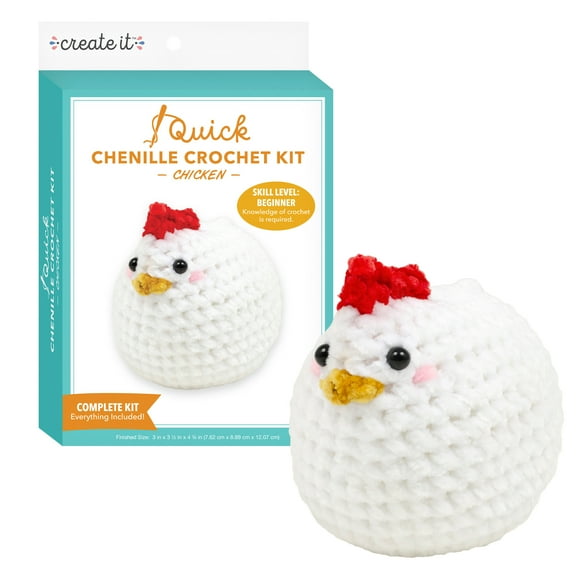Create It Beginner Crochet Kit, DIY Crochet Starter Kit with Chenille Yarn, Chicken, White, 1 Piece