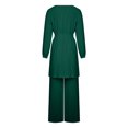 thumbnail image 4 of Tbopshirt Women's 2 Piece Outfits Women's Loose Solid Color Casual Set Lace Up Long Sleeve Round Neck Top+Pants Set Wide Leg Pants, 4 of 5