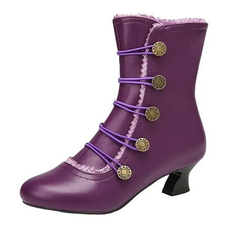 OJSFQUFP Womens Shoes Winter Warm Boots Autumn and Winter Mid Calf Women s Boots Fashion Fall Warm Boots Comfortable Work Shoes for Women Desert Boots Women Purple 39