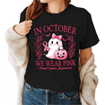 thumbnail image 4 of Halloween Breast Cancer Awareness Shirts Women Pink Ghost Shirt Pink Ribbons Cancer Care Gifts Short Sleeve Tee Top, 4 of 7