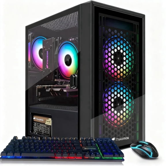 STGAubron Gaming Computer PC, Intel i7 Xeon E5, RX 580 8G, 16G DDR4, 512G SSD, WiFi, BT 5.0, RGB Fan x3, Win 11 Home