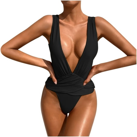 UTSJKR Women s Sexy Thong Cutout Monokini Tie Beach One Piece Swimsuit Bathing Suit Deep V Neck Backless Sexy Cut Out Bathing Suit Black S