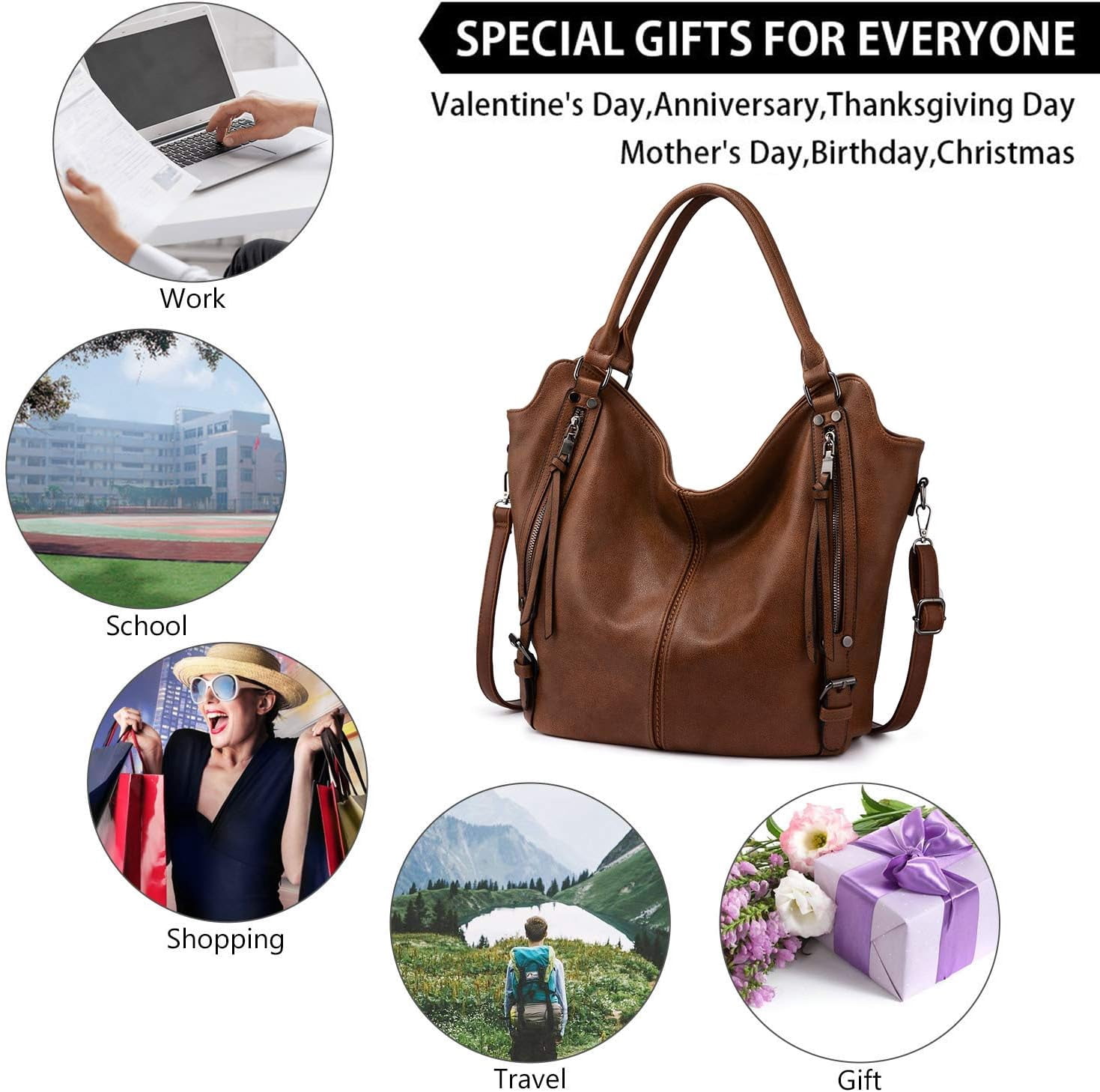 Kwuty Tote Bag for Women PU Leather Shoulder Bags Fashion Hobo Bags Large Purse and Handbags with Adjustable Shoulder Strap