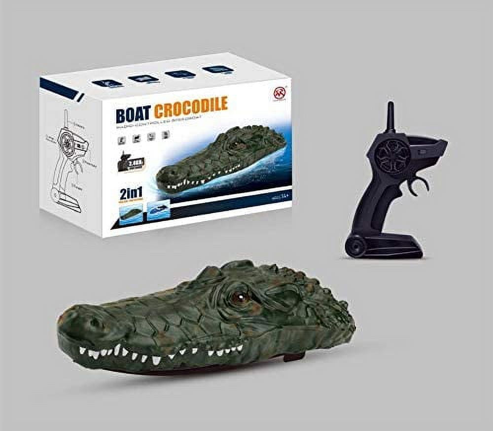 2.4G 2 in 1 RC Boat Simulation Crocodile Head Floating Fake Alligator Head Racing Boat Electric Waterproof Spoof Toy R/C for Pool and Lake