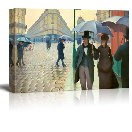 Paris Street; Rainy Day by Gustave Caillebotte Famous Fine Art Reproduction World Famous Painting Replica on ped Print Wood Framed - Canvas Art Wall Decor - 24