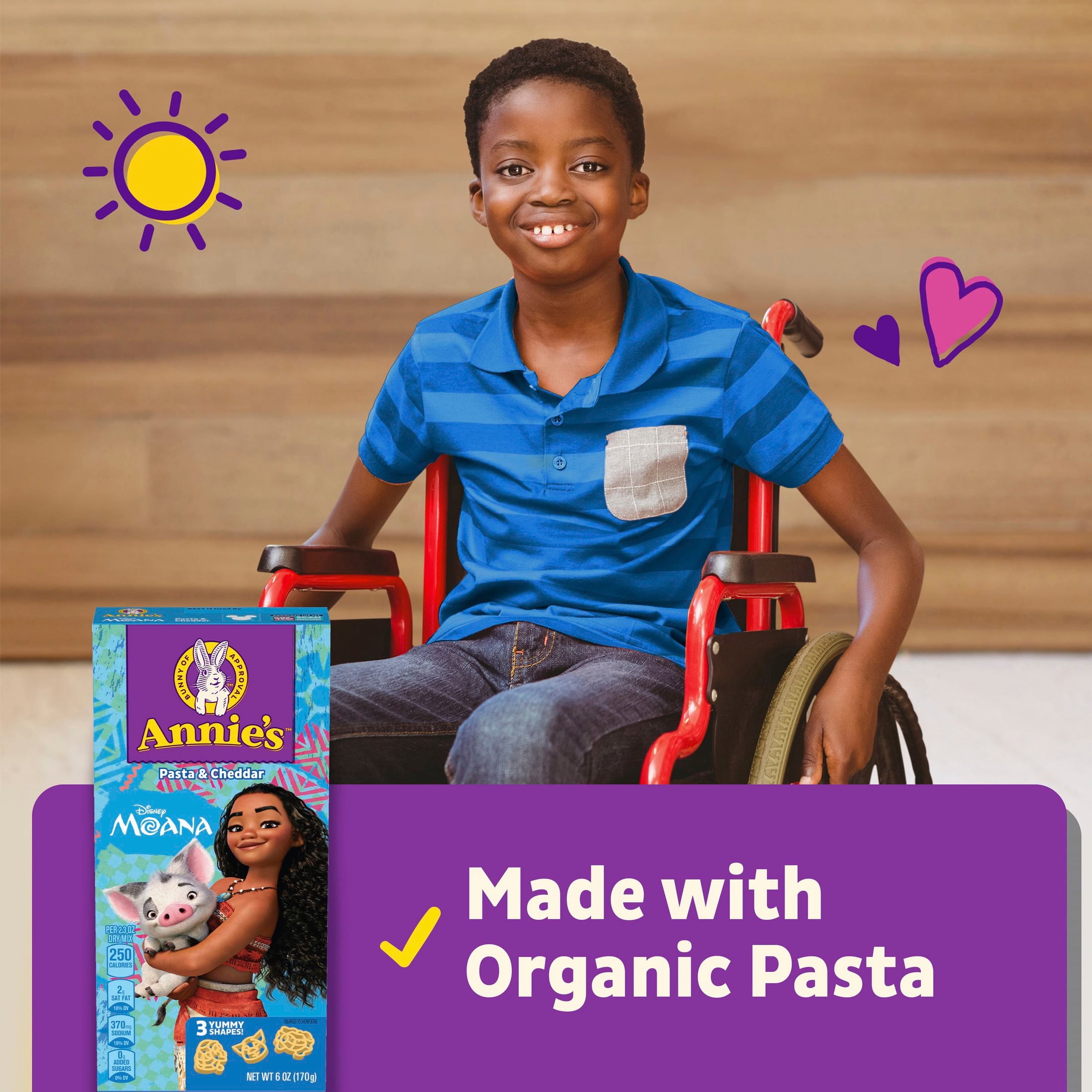 (12 pack) Annie's Disney Moana Pasta and Cheddar Mac and Cheese, Kids Dinner Side, 6 oz
