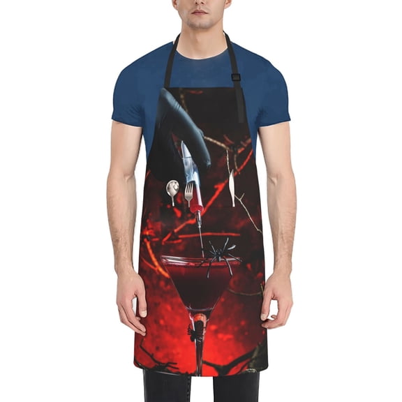 Picia Halloween Vampire Party Waterproof Apron for Unisex Adult - Adjustable Bib Apron with Pockets, Ideal for Cooking, Gardening, Painting, and Household Chores