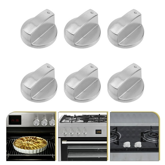 EXHUMKY Silver 1.57X1.57X0.98in Zinc Alloy Gas Stove Knob Replacement 6Pcs for Kitchen Use